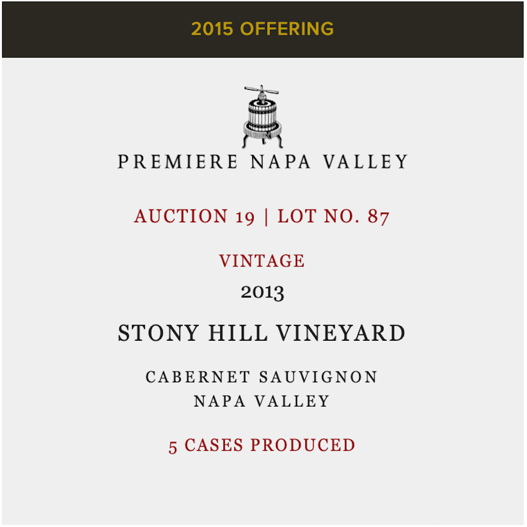 2013 Lot 87, Premier Napa - Stony Hill Cabernet on magnum