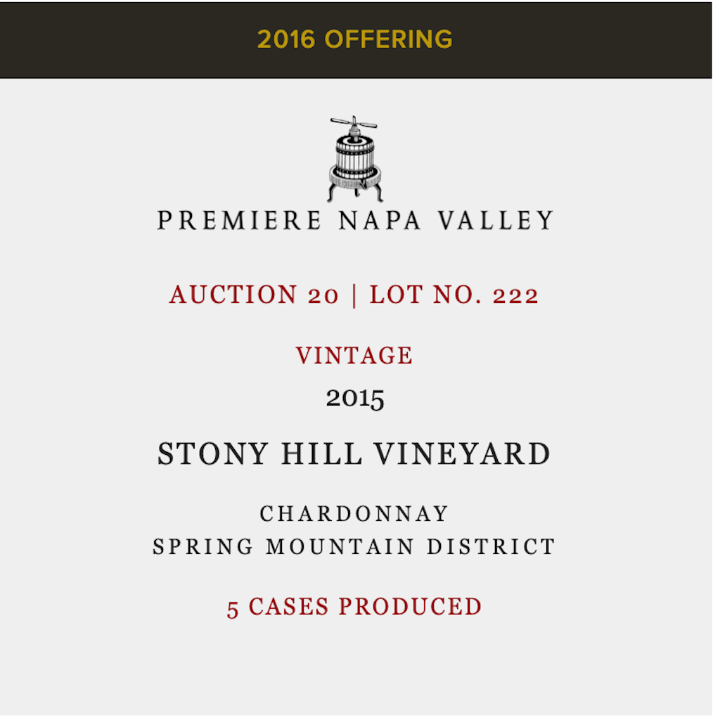 2015, Lot 222, Premier Napa Valley - Stony Hill Chardonnay on Magnum.